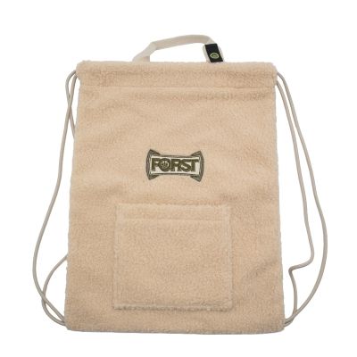 Beige Sherpa drawstring backpack with FORST logo