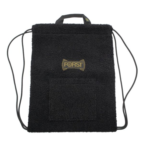 Black Sherpa drawstring backpack with FORST logo