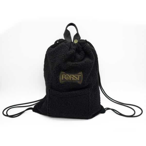 Black Sherpa drawstring backpack with FORST logo