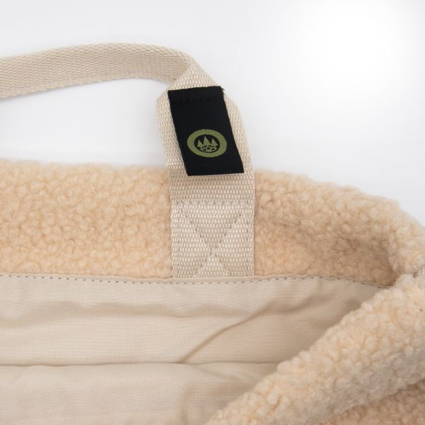 Beige Sherpa drawstring backpack with FORST logo