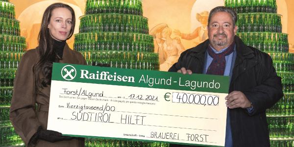 Spezialbier-Brauerei FORST spendet 40.000 € an „Südtirol hilft“